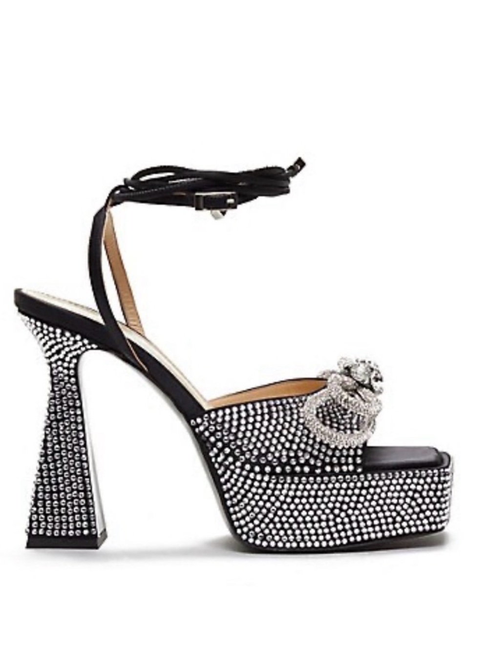 MACH & MACH Black Crystal-Embellished Platform Sandals with Rhinestone Buckle